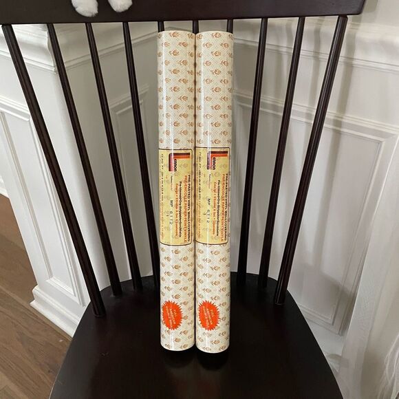 NIP Vintage 70s Lennon Brand Pre-pasted Wallpaper Brown Gold Flower - Picture 6 of 6